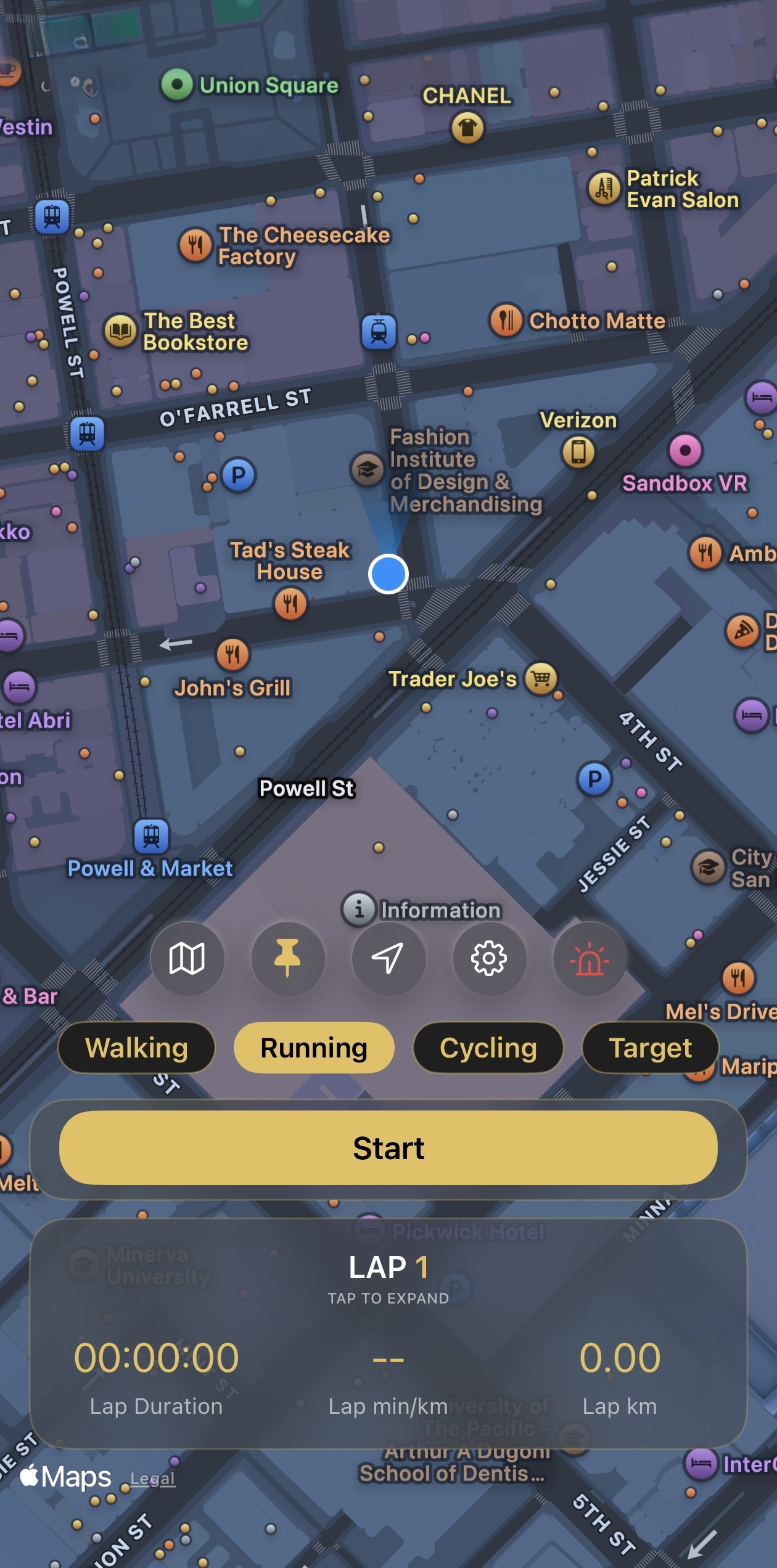 Ritual app cardio tracking screen with GPS and pace